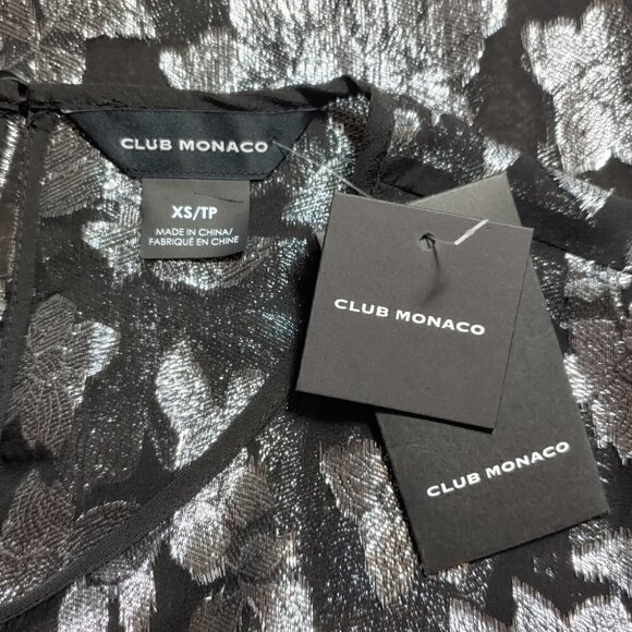 NWT CLUB MONACO Black silk silver floral embroidery sheer blouse - Picture 14 of 16